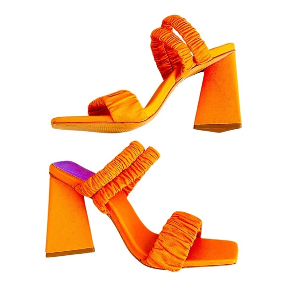 SCHUTZ Lirah Orange Ruched Strap Block Heel Sandals 6.5M - Picture 2 of 10